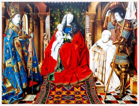 Mário Freire utilizou apenas lápis de cor para fazer essa releiturado quadro “Madonna Of Canon Van Der Paele” de Jan Van Eyck. Estará exposta na SAPO 2011 (foto: Divulgação/Mário Freire)