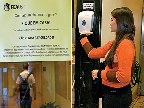 Comunidade da USP adota medidas preventivas contra a transmissão do vírus H1N1 (fotos: Carol Nehring) Comunidade da USP adota medidas preventivas contra a transmissão do vírus H1N1 (foto: Carol Nehring)