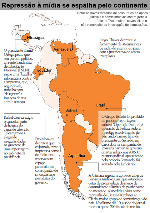 Repressão à mídia se espalha pelo continente (arte: Murilo Azevedo)