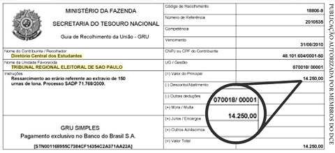 Parte do documento oficial de cobrança enviado ao DCE (foto: Reprodução)