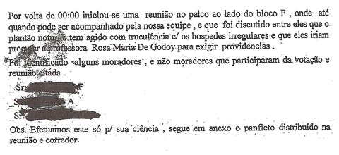 Denúncia da relatoria da vida pessoal de moradores do Crusp (Reprodução)