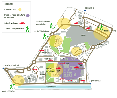 Mapa de áreas de risco na Cidade Universitária