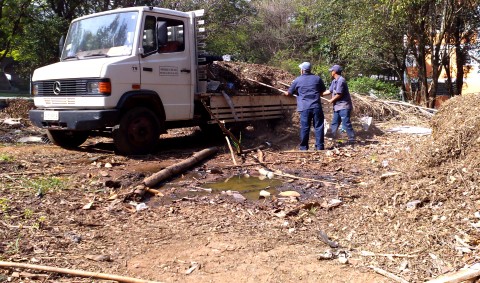 Funcionários da prefeitura despejam lixo na área próxima ao Crusp (Foto: Fernando Rocha)