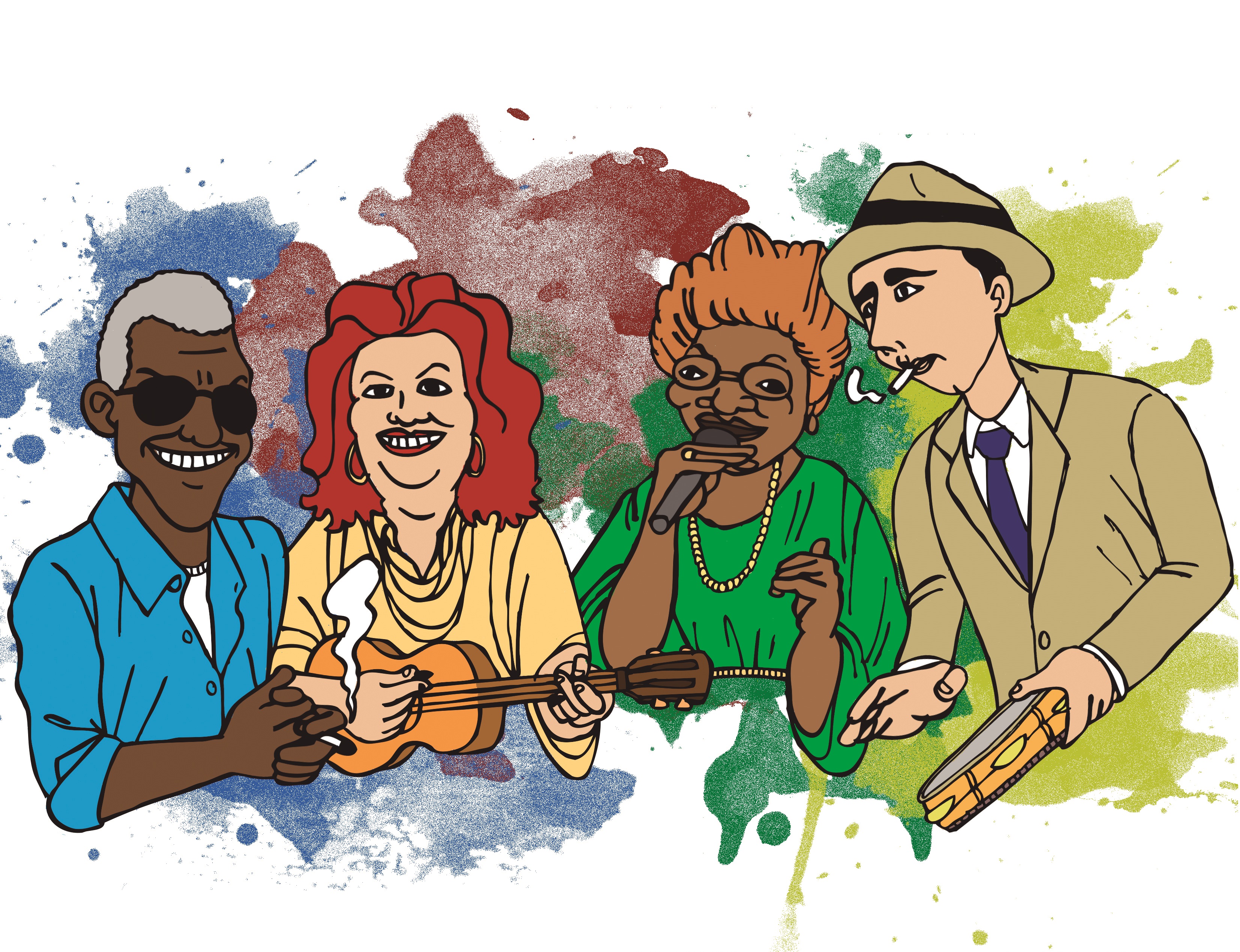 Músicas de ícones do samba como Cartola, Beth Carvalho, Dona Ivone Lara e Noel Rosa são conhecidos pelos jovens. (Ilustração: Guilherme Caetano)