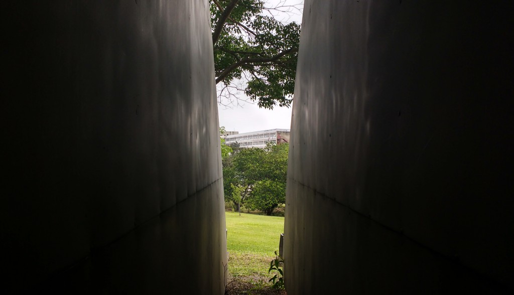 Revestido em aço inoxidável, o monumento localiza-se também em frente à FFLCH, ao lado do Complexo Brasiliana USP e dá vista para o prédio da antiga Reitoria da Universidade.